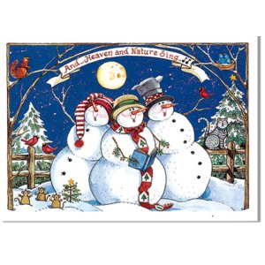 画像1: 雪だるま3人？楽しそうな夜のクリスマスカード