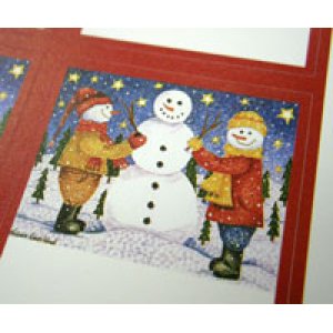 画像2: 2人の雪だるまが雪だるまを作っている、モザイク画のような温かみあるタッチです