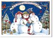 画像1: 雪だるま3人？楽しそうな夜のクリスマスカード (1)
